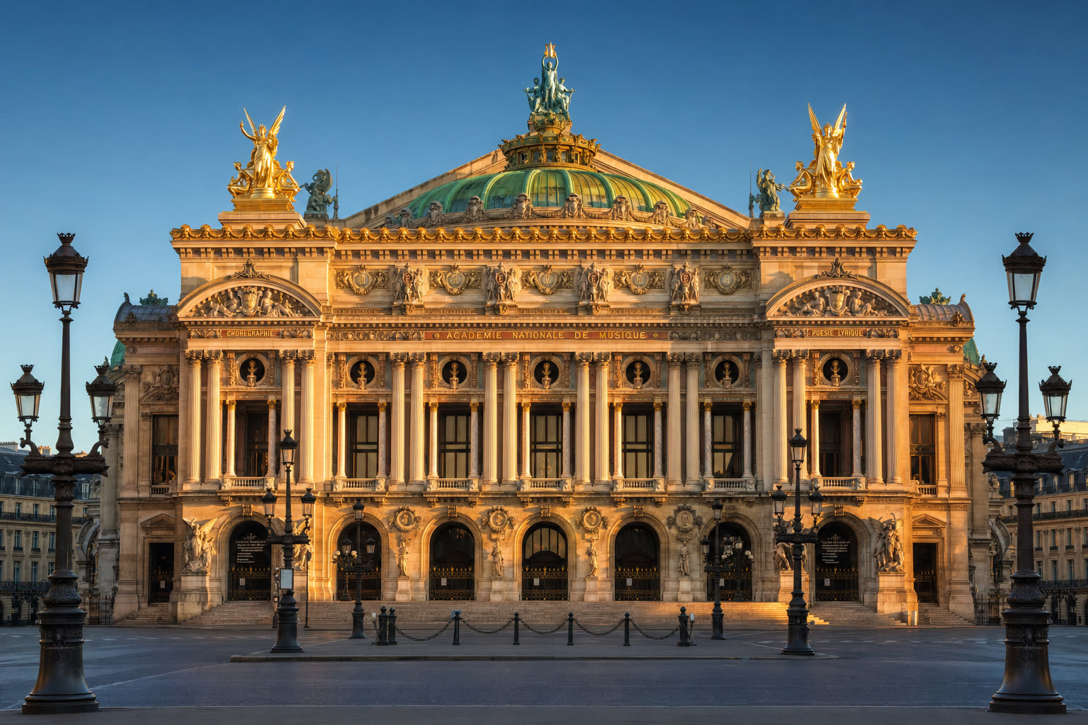 Opéra Garnier facade at golden hour